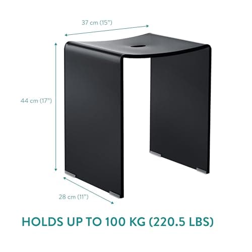 Navaris Black Acrylic Shower Bench - Waterproof 17.1" x 14.6" x 11" Seat