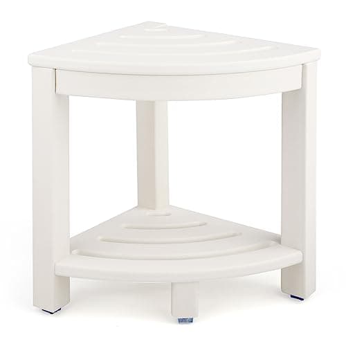 Corner Shower Stool with Storage Shelf for Bathroom - White
