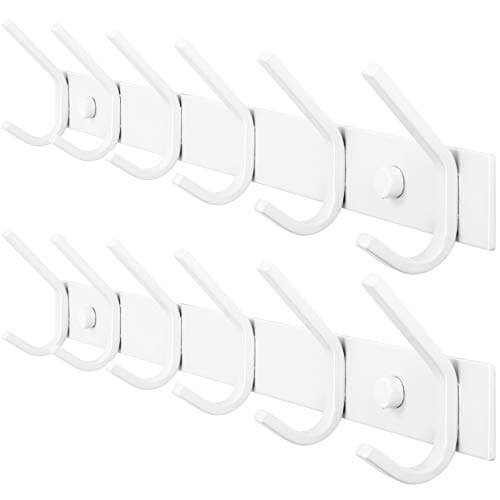 Wall Mounted Coat Rack with 6 Hooks, White, 2 Packs