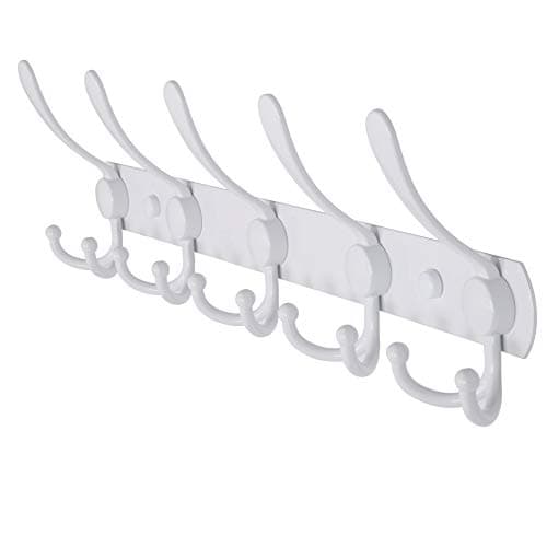Wall Mounted Coat Rack with 5 Tri Hooks - Stainless Steel, Heavy Duty (Black, 2 Packs) — White
