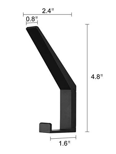 Heavy Duty Double Robe Hook Towel Holder (Black) 2 Pack