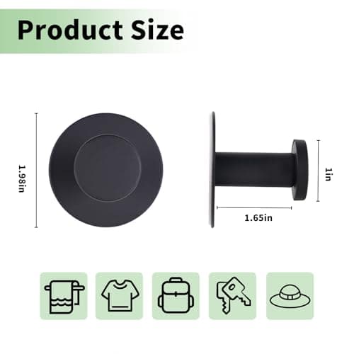 Bathroom Wall Towel Hooks - Stainless Steel, Up to 12LB, Matte Black