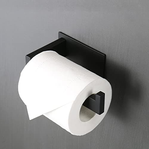 Stainless Steel Self-Adhesive Toilet Paper Holder, Matte Black, No Drilling Easy Install