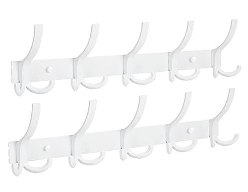 2 Pack Wall Mount Coat Rack, 15 Hook Hat & Coat Organizer — White