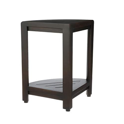 EcoDecors Corner Shower Stool & Storage Shelf, Teak Wood Leg Shaving Aid in Woodland Brown