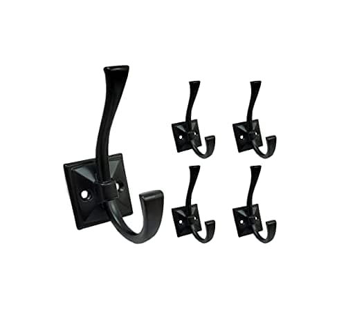 QCAA Matte Black Zinc Die Cast Coat and Hat Hook, 5 Pack