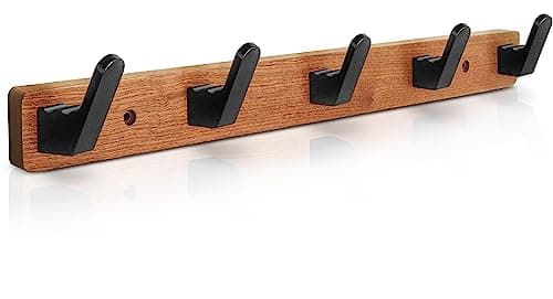Wall Mounted Coat Rack with 5 Black Rustic Hooks
