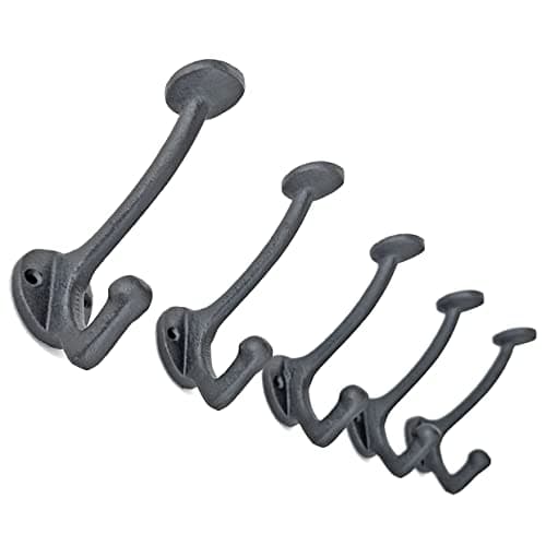 Ambipolar 5-Pack Black Iron Wall Hooks for Coats & More Black