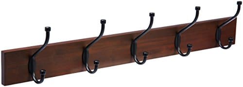 Amazon Basics Farmhouse Wall Mount Coat Rack, 5 Hooks, Light Walnut