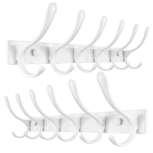 SKOLOO Heavy Duty Stainless Steel Coat Rack - 6 Hooks, Black — White