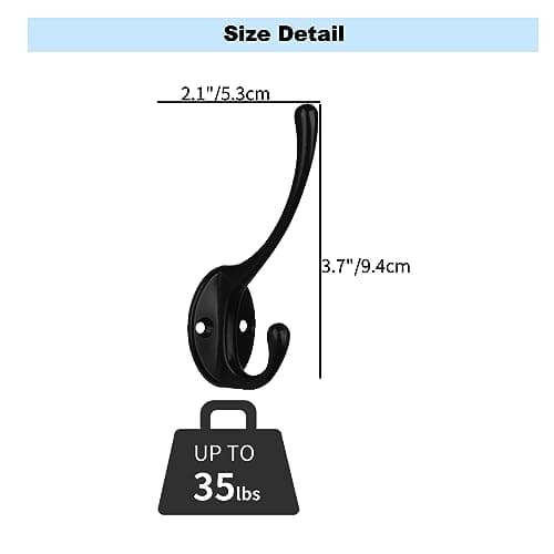 Kruodop 4Pcs Heavy Duty Black Wall Hooks for Coats, Handbags, Towels