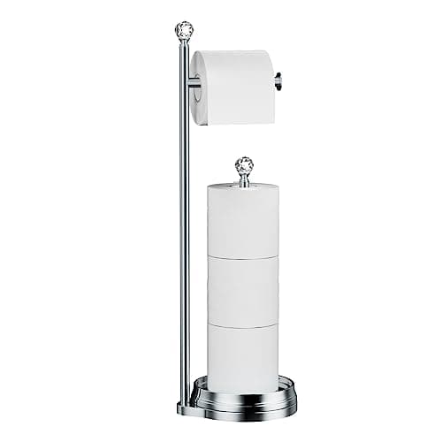 Heavy-Duty Metal-Free Toilet Paper Holder with Crystal Ball, Matte Black Stand — E- Polished Chrome