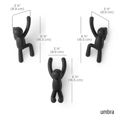 Umbra Buddy Wall Hooks – Decorative Hanging Hooks for Coats, Scarves & More, Set of 3, Black