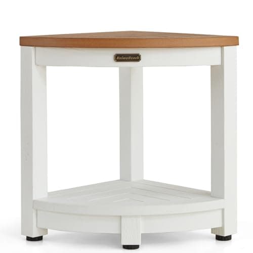 Shower Stool for Inside Shower with Adjustable Feet, Non-Slip, White — White+brown