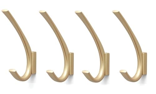 Heavy Duty 4 Pack Matt Black Coat Hooks for Wall — Gold