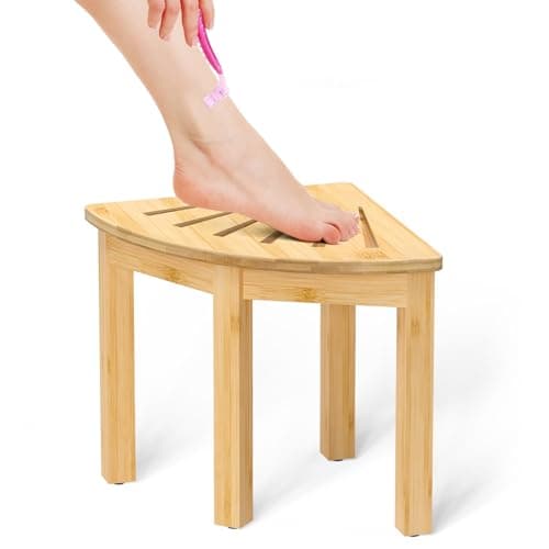 Domax Bamboo Corner Shower Foot Rest, Non-Slip Waterproof Black — Natural