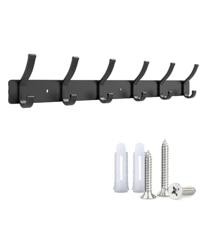 2 Pack Metal Wall Coat Rack with 6 Hooks, Black for Hats and More — 6 Double Hooks-1 Pack