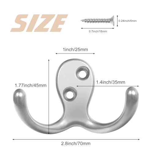 Heavy Duty 34 Pack Silvery Metal Coat Hooks with 68 Screws