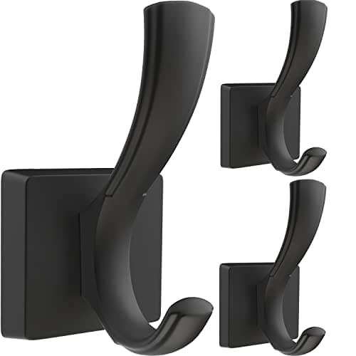 3 Pack Black Towel Hooks for Bathroom Coat & Key Hanging