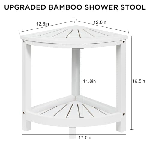 Ollieroo White 2-Tier Bamboo Corner Shower Stool with Storage