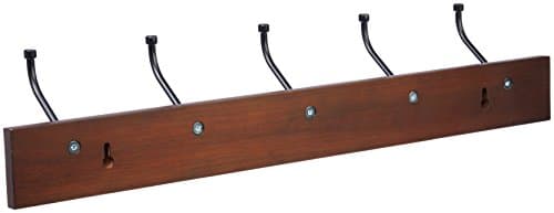 Amazon Basics Farmhouse Wall Mount Coat Rack, 5 Hooks, Light Walnut