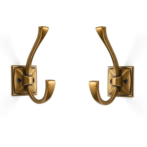 5 Pack Matte Black Wall Hooks for Coats, Towels, Bags - 4.35 Inch Double Robe Hooks — Antique Brass
