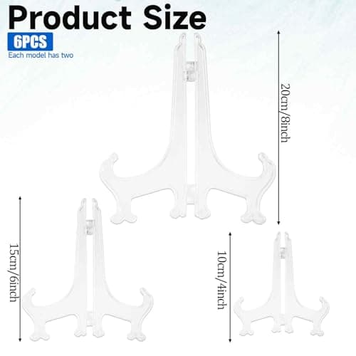 Clear Plastic Easels 4/6/8 Inches Acrylic Stand 6 Pcs Display Holder