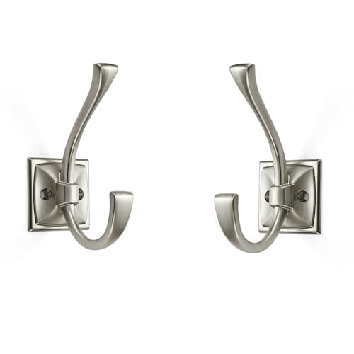 5 Pack Matte Black Wall Hooks for Coats, Towels, Bags - 4.35 Inch Double Robe Hooks — Brushed Satin Nickel