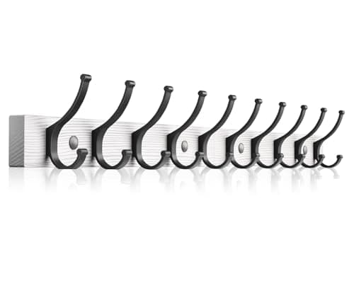 Brown Wood Wall Mount Coat Rack with 5 Hooks (1Pack) — White