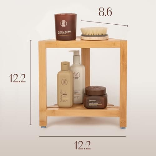 ATALIA Corner Shower Stool - Waterproof Bamboo Leg Shaver Rest with Storage Shelf