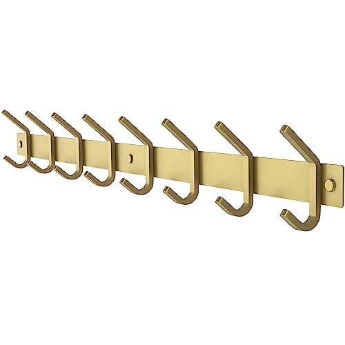 12-Inch Rustic Matte Black Coat Rack with 4 Double Hooks – SUS304 Stainless Steel – Wall Mount — Gold