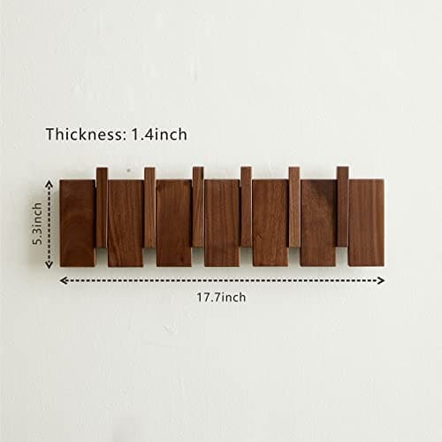 Walnut Wood Wall Mount Coat Rack with 6 Hooks