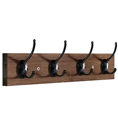 BAMEOS Brown Wall Hooks with 4 Dual Hooks for Entryway and Bathroom