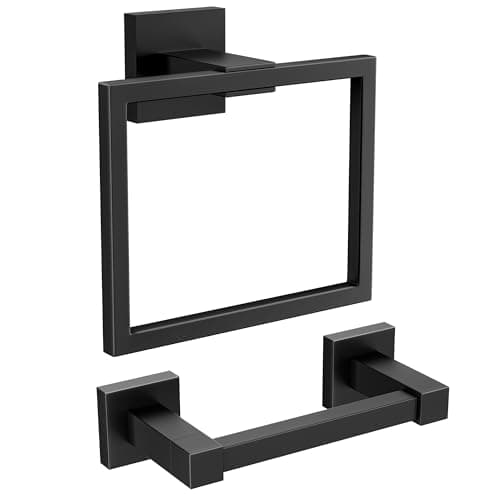 FORIOUS Brushed Nickel Wall-Mount Toilet Paper Holder Set - Stainless Steel Pivoting Holder and Towel Ring for Bathroom — Matte Black
