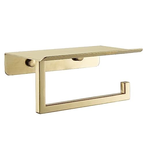 JQK 304 Stainless Steel Toilet Paper Holder and Phone Shelf, Brushed Finish TPH202-BN-T — Gold