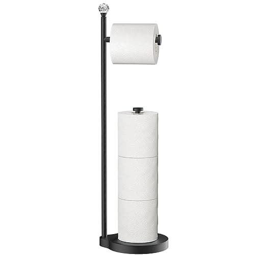 Heavy-Duty Metal-Free Toilet Paper Holder with Crystal Ball, Matte Black Stand — H- Matte Black