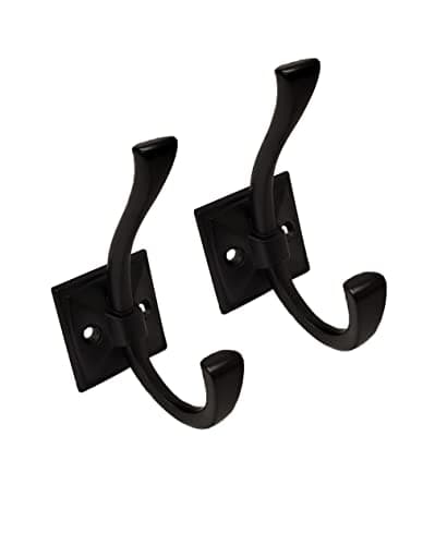 QCAA Matte Black Zinc Die Cast Coat and Hat Hook, 5 Pack — Matte Black