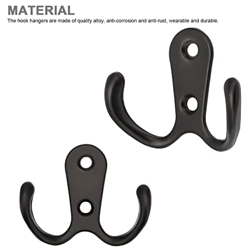 Heavy Duty Double Prong Wall Mount Coat Hooks (10 Pack, Black)
