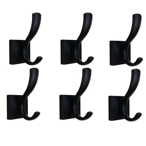 Heavy Duty Black Towel Hooks, 4 Pack for Bath, Bedroom, Kitchen, Pool, Garage, Hotel — Black 6