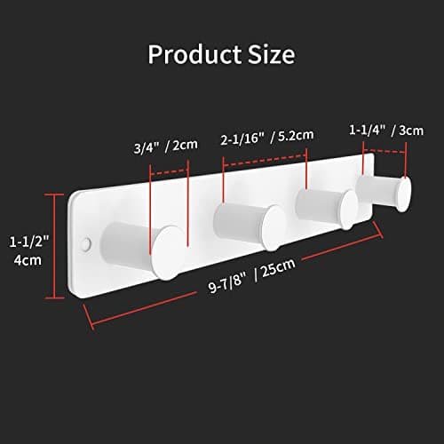 White Wall Mount Coat Rack with 4 Hooks, Stainless Steel Door Hooks