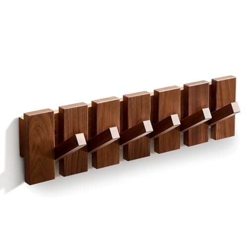 Walnut Wood Wall Mount Coat Rack with 6 Hooks