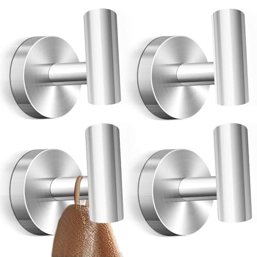 Black Matte Towel Hooks, Stainless Steel, 4 Packs Bathroom & Kitchen Wall Mount — 4pcs Brushed