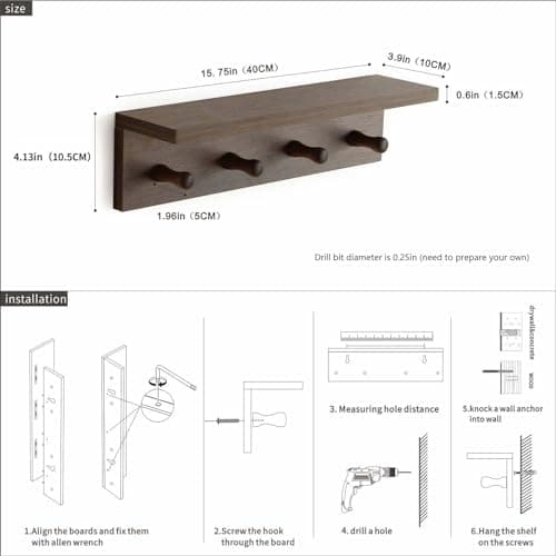 Walnut Wooden Wall-Mounted Coat Rack with Hooks (1pcs)