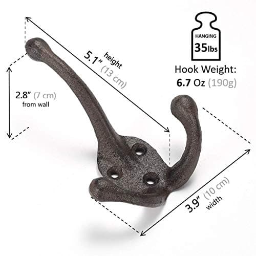 Ambipolar 5-Pack TriLeg Antique Black Wall Hooks for Mudroom, Hat Rack