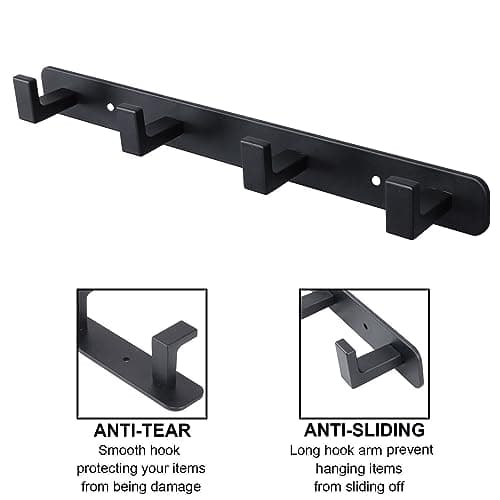 Heavy Duty Stainless Steel Coat Rack, 4-Tri Hook Hanger, Black, Wall Mount Storage
