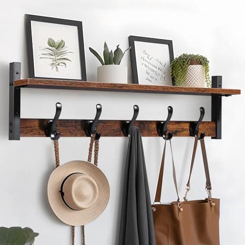 Tatub Rustic 29" Wall Mount Coat Rack with Shelf, Black