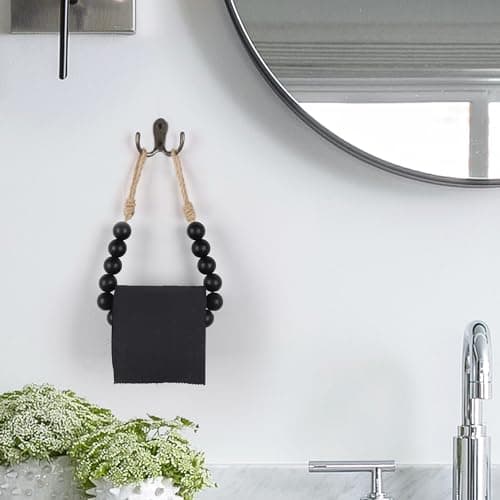 OCIOLI Black Natural Wood Bead Toilet Paper Holder Wall Mount Bathroom Towel Holder