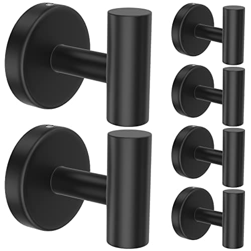 Stusgo 4-Pack Matte Black Stainless Steel Towel Hooks for Bathroom Wall Mounted — Black Drilling“t”shape 6pc