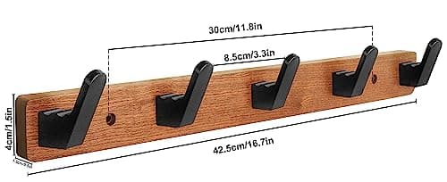 Wall Mounted Coat Rack with 5 Black Rustic Hooks