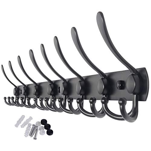 WEBI Long 8-Tri Hook Coat Rack, 30 Inch Rail, Wall Mount Black